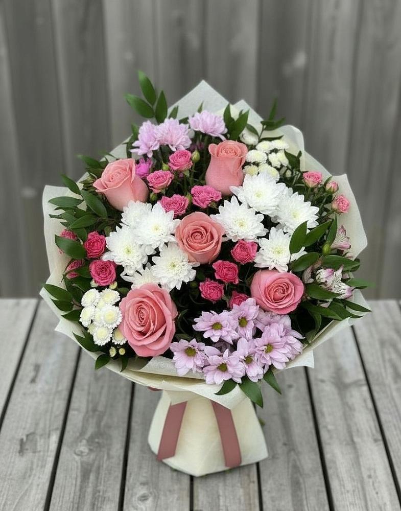 Букет цветов из: Альстромерии, Гвоздики, Розы и Хризантемы в Ильинское (Домодедово) 