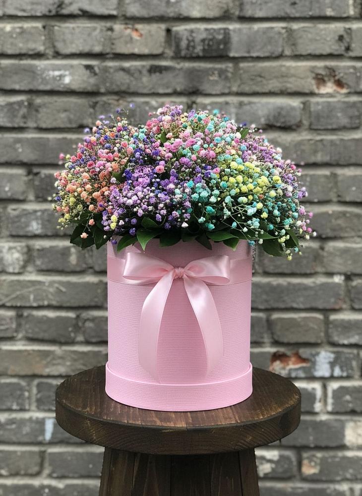 Цветочная композиция из Гипсофила и Розы в шляпной коробке в Ильинское (Домодедово) 