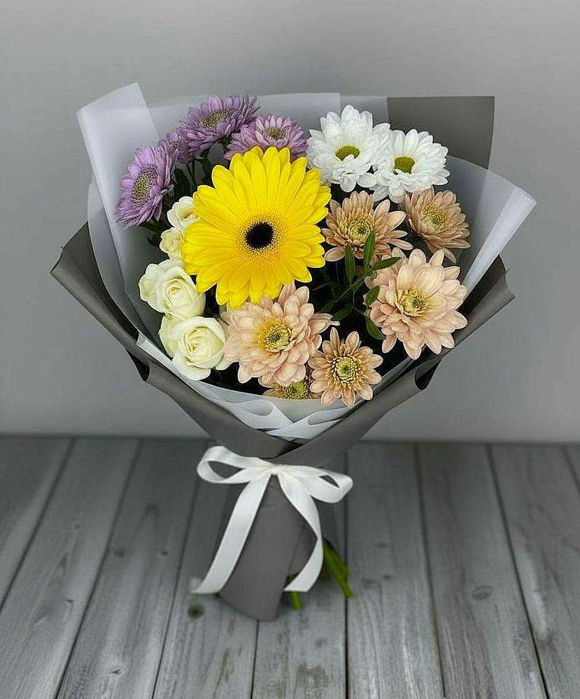 Букет цветов из: Розы, Герберы и Хризантемы в Ильинское (Домодедово) 