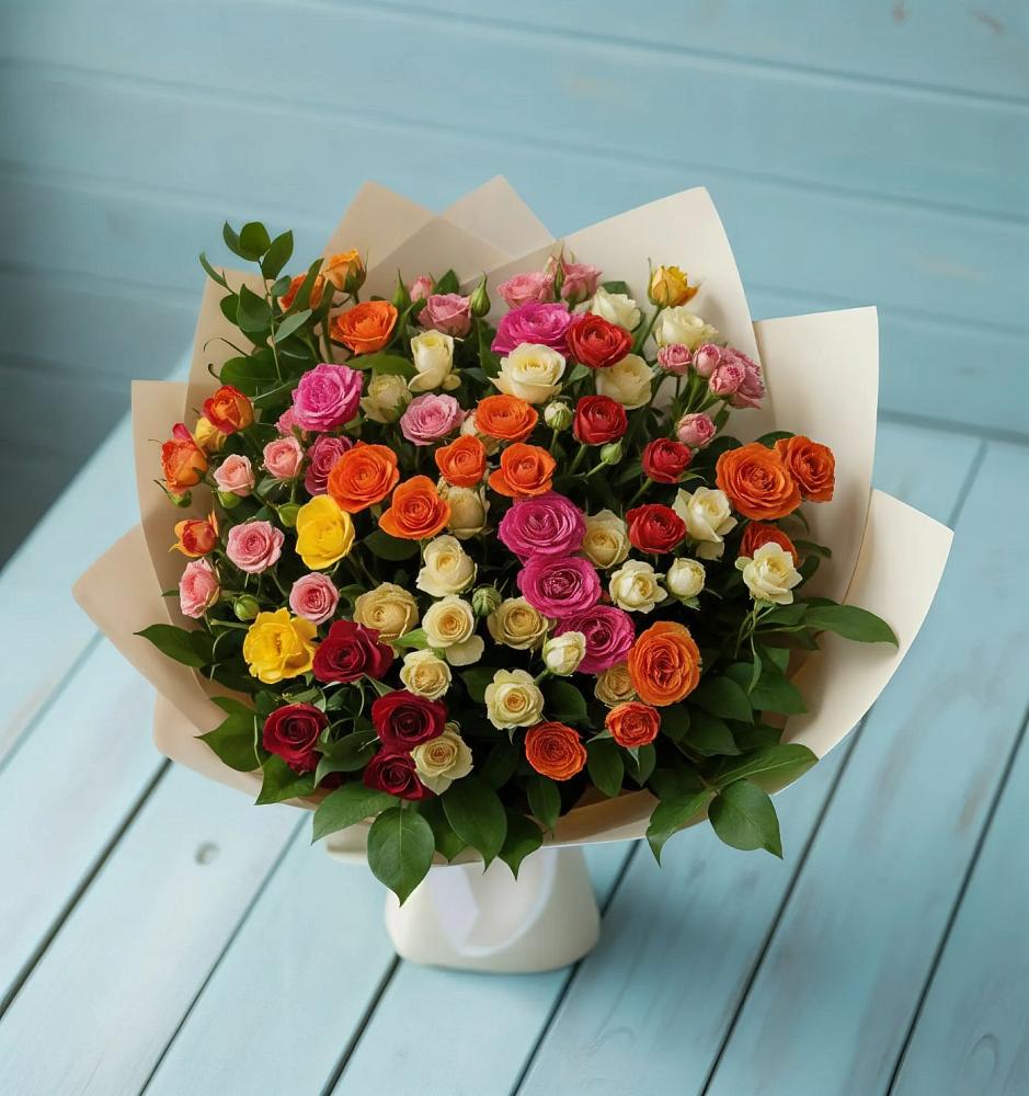 Букет Микс из разноцветных кустовых роз в Ильинское (Домодедово) 