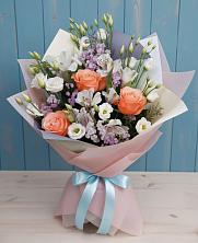 Букет цветов из:  Лизиантусы, Розы, Альстромерии и Гипсофила в Ильинское (Домодедово) 