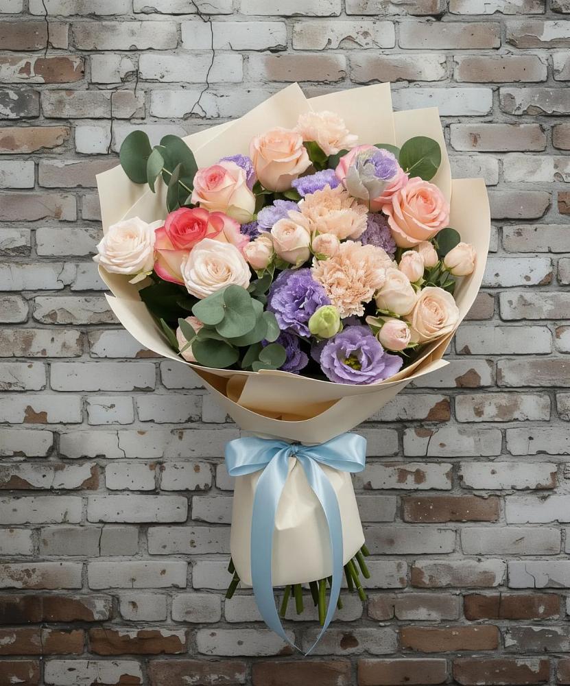 Букет цветов из: Розы, Лизиантусы и Гвоздики в Ильинское (Домодедово) 