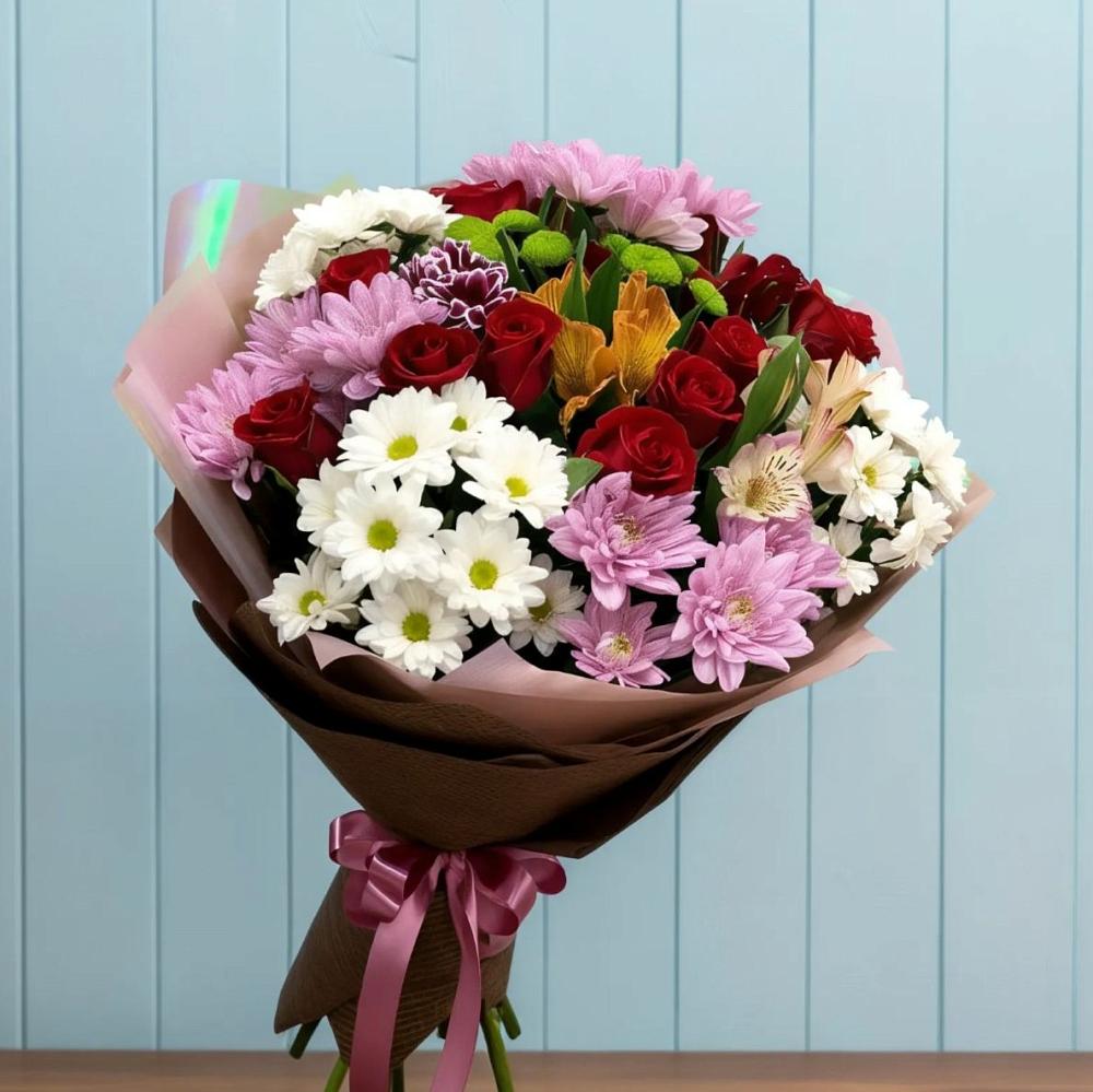 Букет цветов из: Розы, Хризантемы и Альстромерии в Ильинское (Домодедово) 