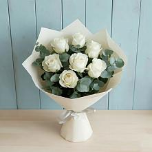 Букет Белые розы в Эвкалипте в Ильинское (Домодедово) 