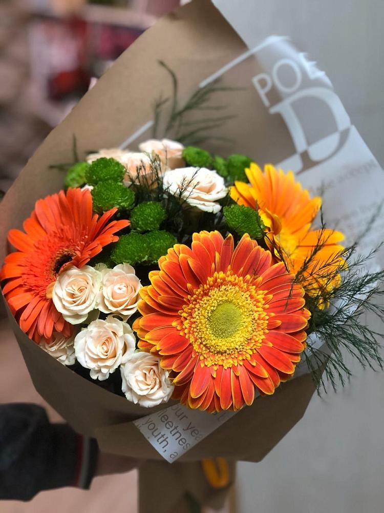 Букет цветов из: Герберы, Хризантемы и Розы в Ильинское (Домодедово) 