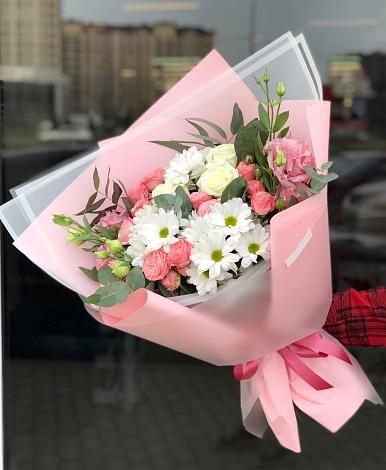 Букет цветов из: Розы, Лизиантусы и Хризантемы в Ильинское (Домодедово) 