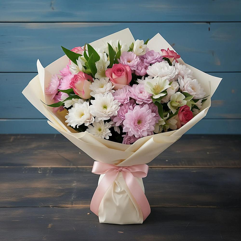 Букет цветов из: Хризантемы, Альстромерии и Розы в Ильинское (Домодедово) 